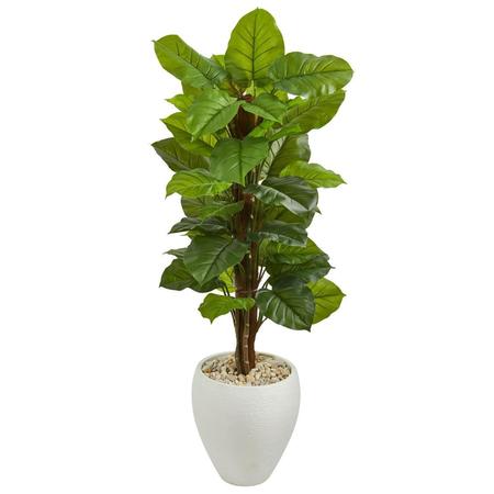 DARE2DECOR 5 ft. Large Leaf Philodendron Artificial Plant in White Oval Planter - Real Touch DA803936